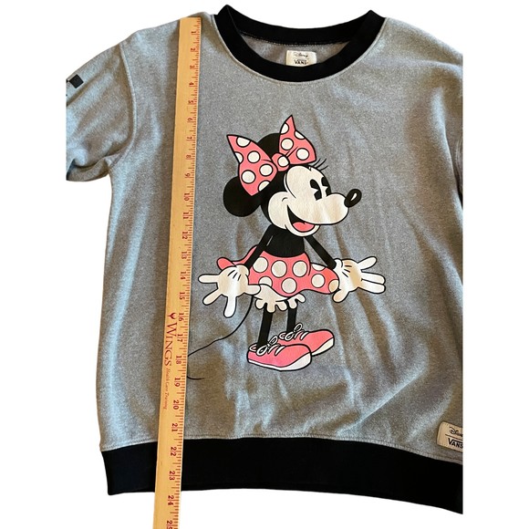 Disney Vans Spellout Minnie Womens Long Sleeve Sweatshirt SZ XS Gray Black Pink - Picture 3 of 10